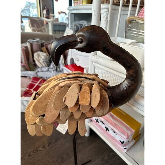 Wood and Metal Flamingo Sculpture - Picture 2 of 3